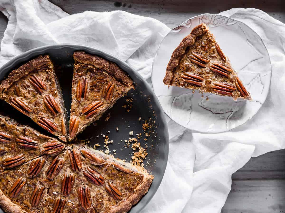 overhead shot of keto pecan pie