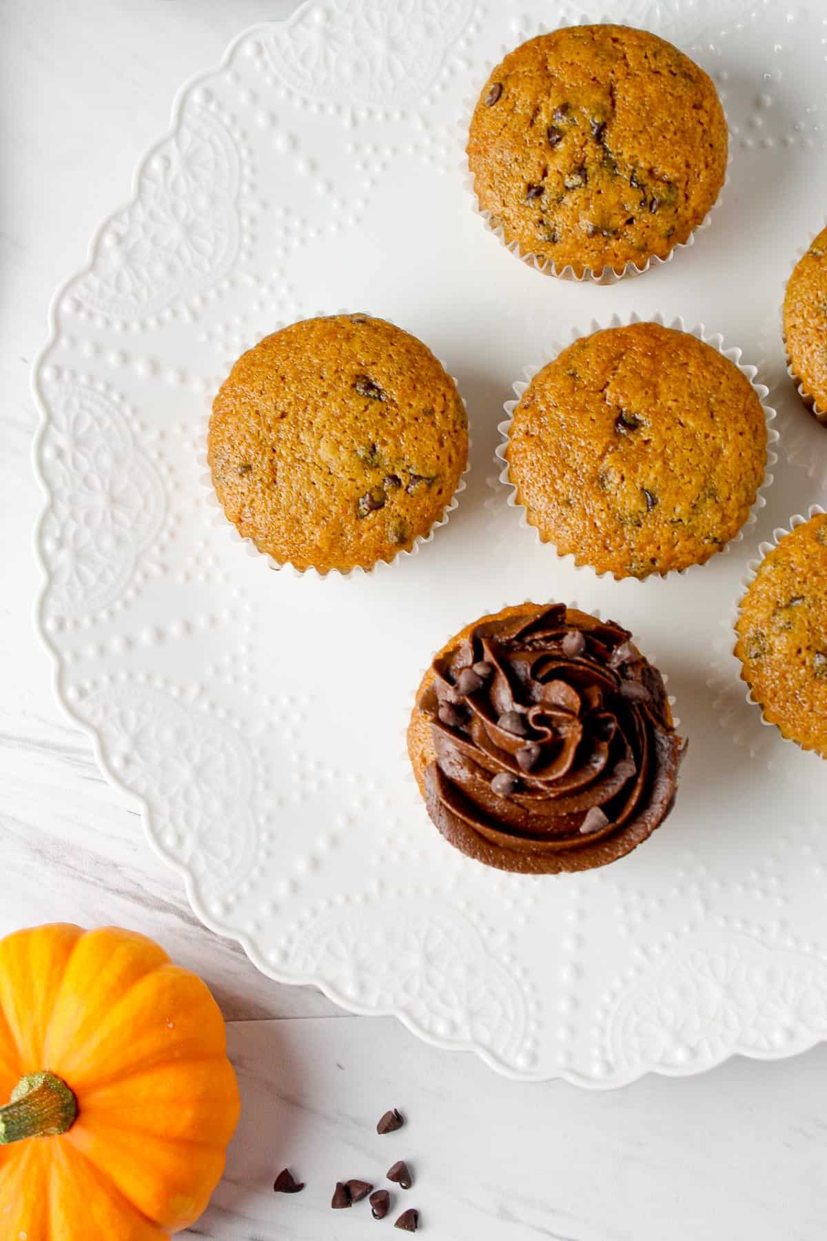 Gluten Free Pumpkin Cupcakes with Chocolate Frosting | Hungry Foodie