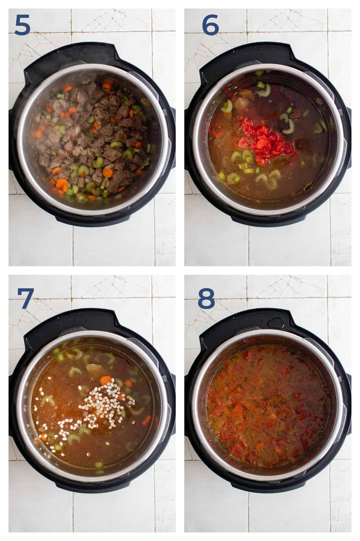 Step by step directions for making Instant Pot Vegetable Beef Barley Soup