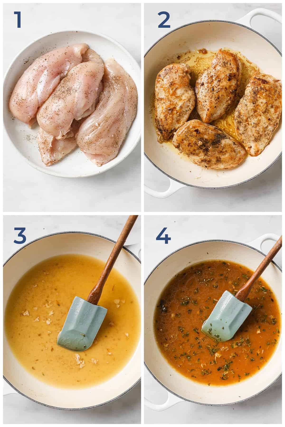 Step by step directions for how to make a one pot French onion chicken recipe.