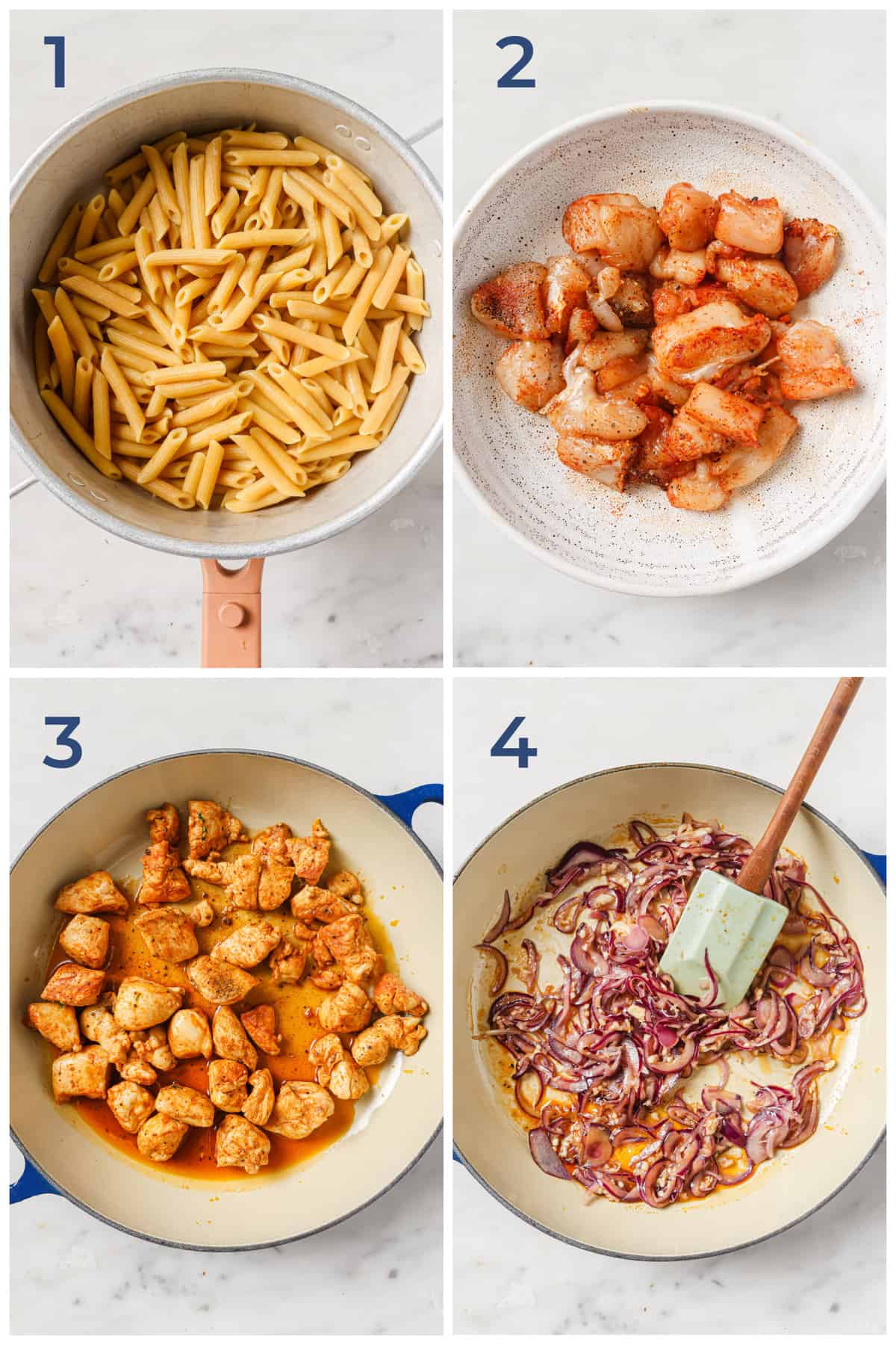 Step by step photo directions for how to make marry me chicken pasta