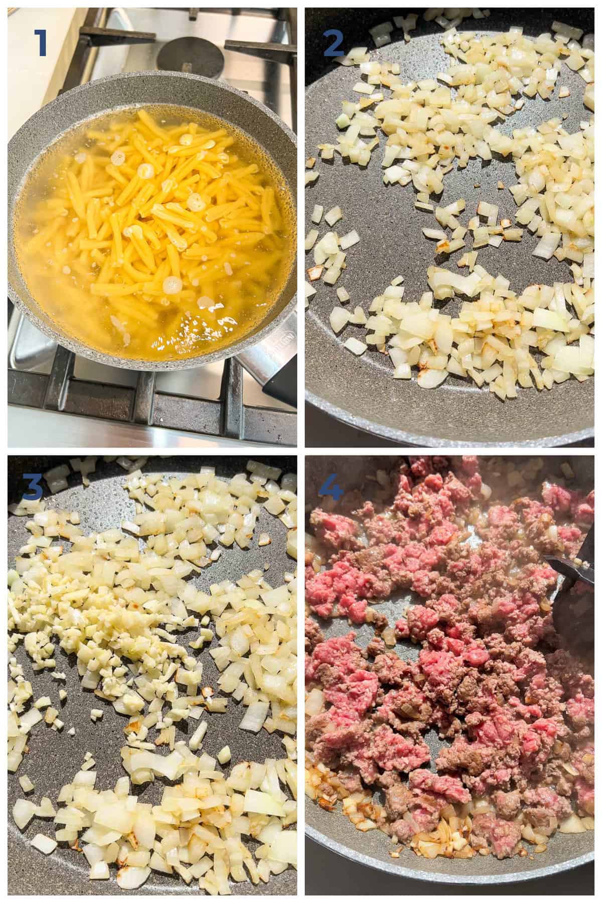 Step by step photo directions for how to make a homemade version of stroganoff hamburger helper.