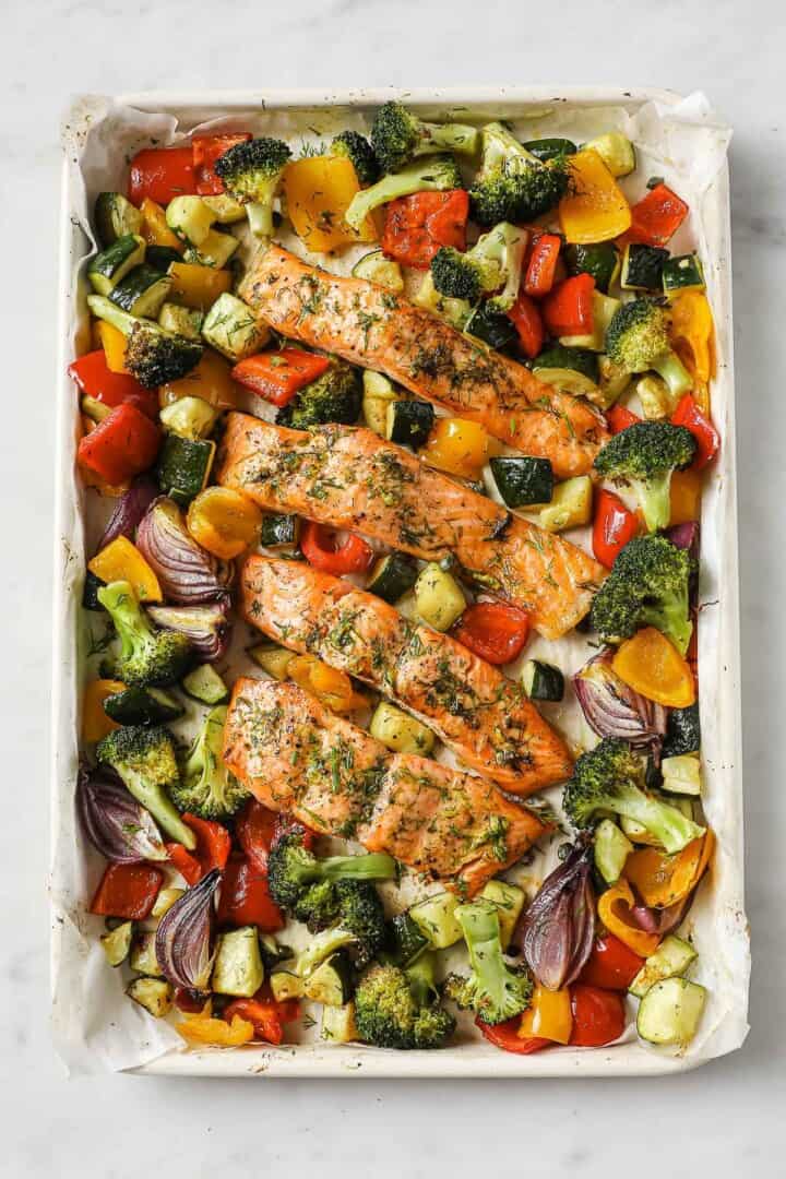 Sheet Pan Salmon And Vegetables Hungry Foodie